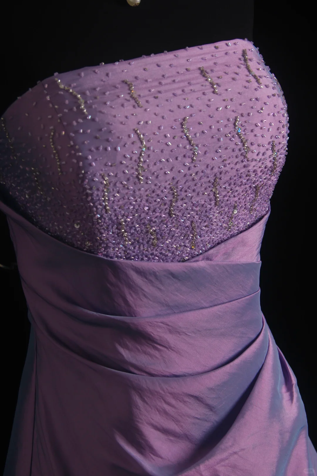 Vintage Purple Strapless Satin Beaded Long Party Dress Evening Dress D2848