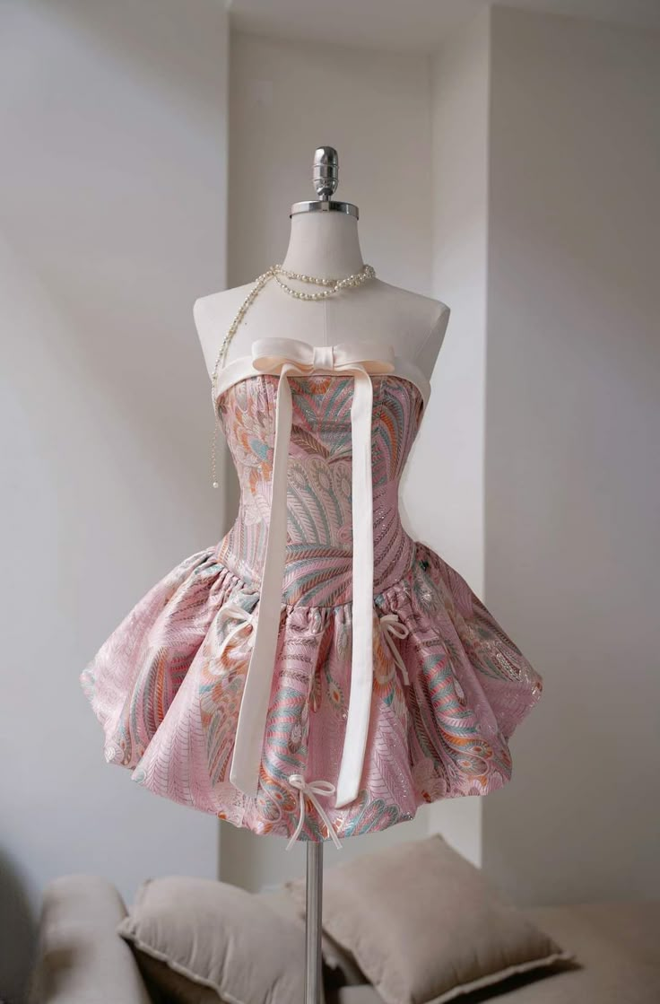 Vintage Strapless Satin Print Floral A Line Vacation Dress Pink Short Birthday Dress S843