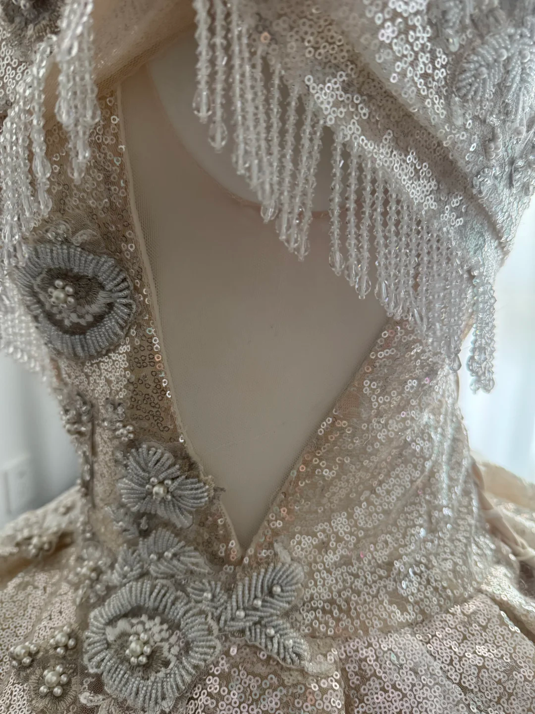 Sparkly Light Champagne Sequin Beaded Floral Sweet 15 Dress,Off The Shoulder Quinceanera Dress D3711