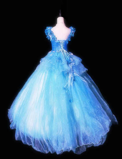 Sweet Blue Tulle Appliques Beaded Sweet 16 Dress Formal Quinceanera Dress D985