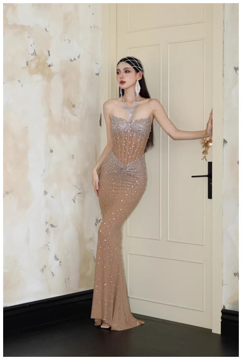 Sexy Strapless Chiffon Beaded Mermaid Long Evening Dress Party Gown D2425