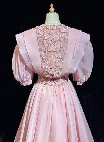 Sweet Pink Chiffon Pearls A Line Short 8th Grade Homecoming Dress,Formal 17th Birthday Outfits D3389