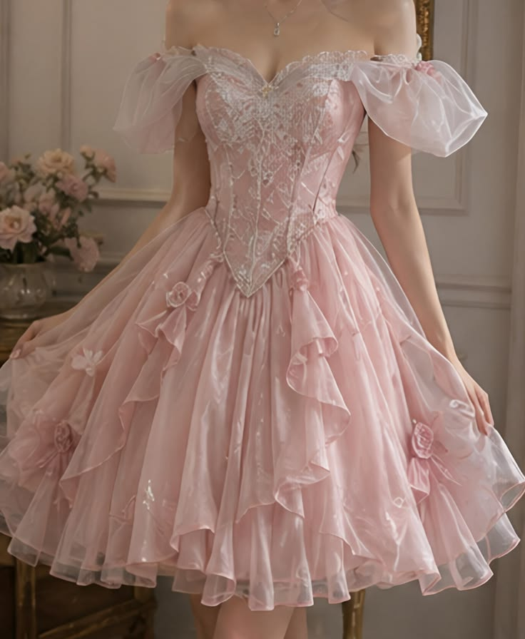 Charming Off The Shoulder Tulle Appliques Mini Birthday Dress,Pink A Line Short 7th Grade Homecoming Dress D3219