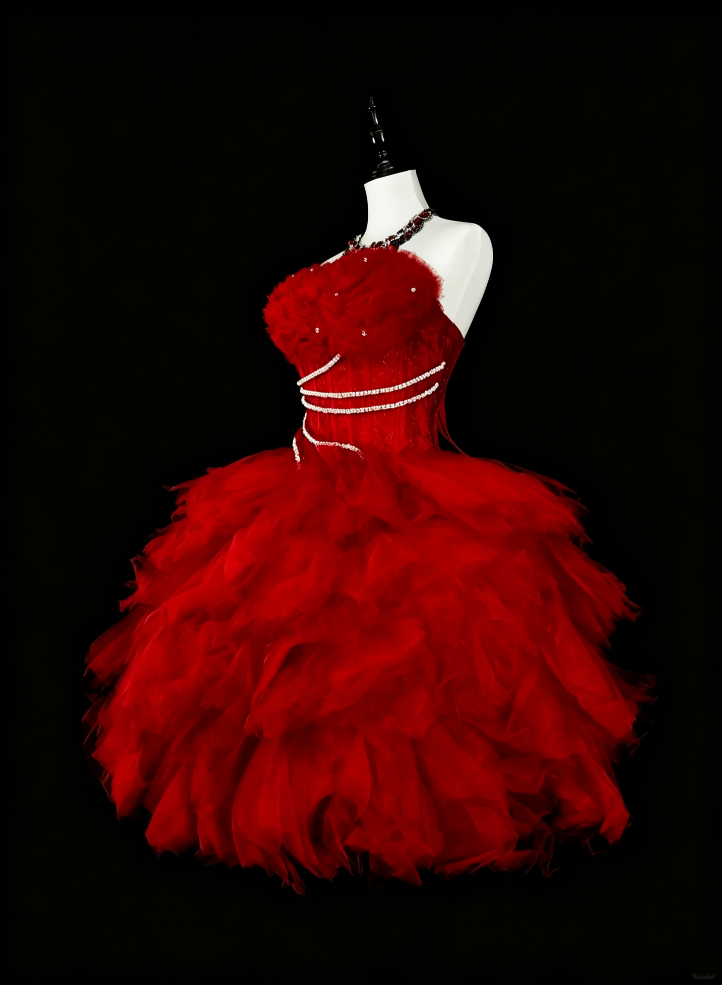 Fairy Red Strapless Tulle Beaded A Line Short Homecoming Dress Birthday Outfits D4064