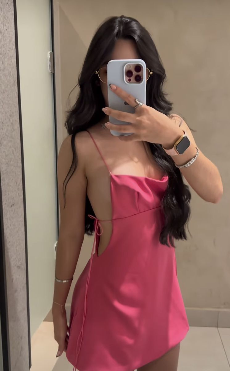 Sexy Spaghetti Straps Pink Satin Short Cocktail Dress Homecoming Dress D497