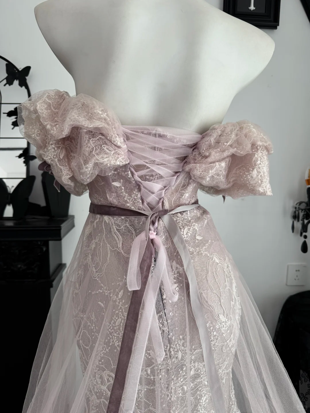 Glamorous Off The Shoulder Tulle Lace Mermaid Long Evening Dress Light Pink Long Birthday Party Dresses D4719