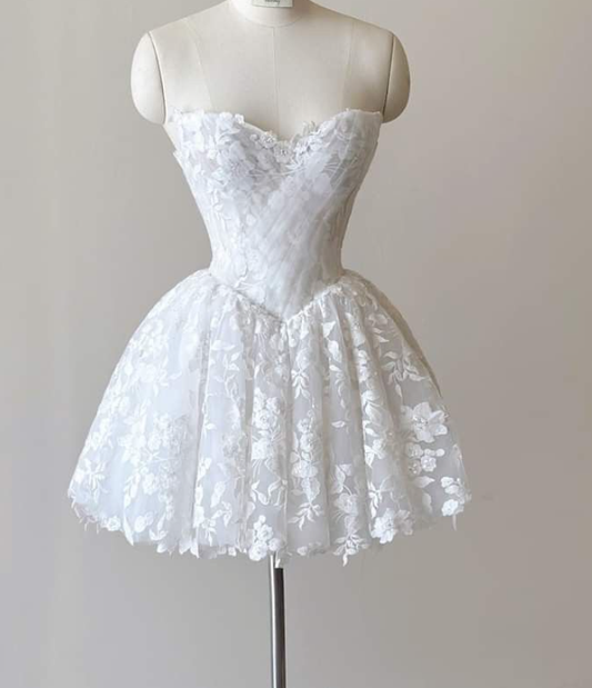 White Strapless Lace A Line Birthday Dress Short Prom Dress S228