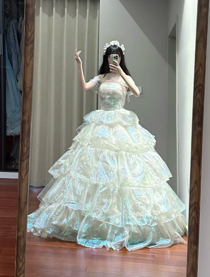 Chic Off The Shoulder Layered Long Ball Gown Formal princess Quinceanera Dress D1697