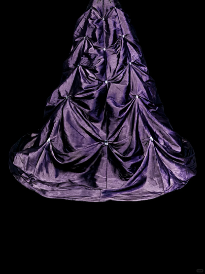 Vintage Purple Strapless Satin Beaded Long Party Dress Evening Dress D5371