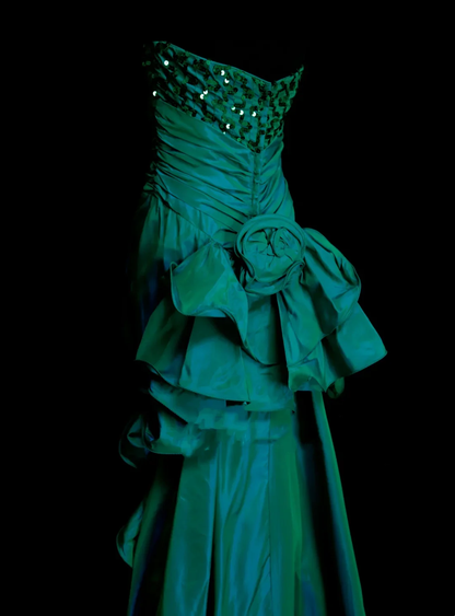 Chic Sweetheart Neck Green Satin Pleated With Sequined Bodice Mermaid Long Prom Dresses Party Dress D4511