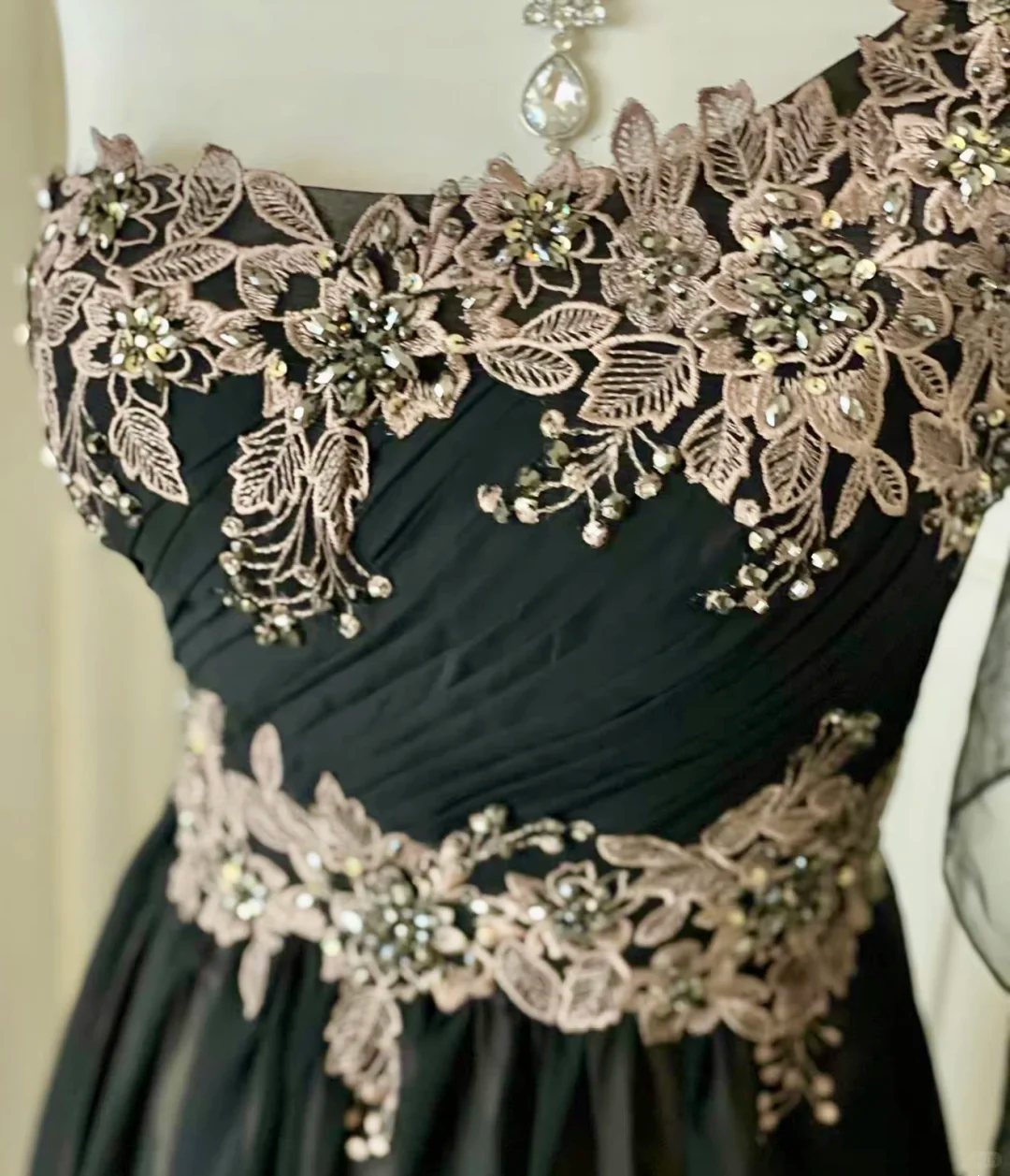 Vintage Black Tulle Appliques Beaded Mermaid Evening Dress,One Shoulder Long Wedding Guest Dress D3092
