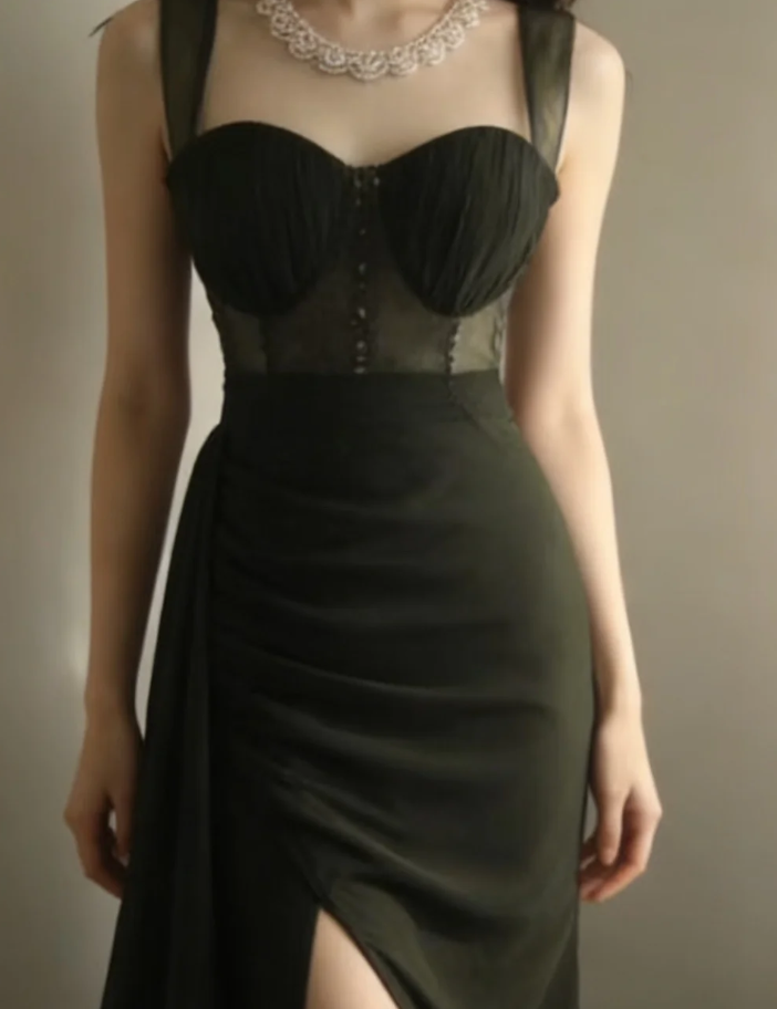 Vintage Green Spaghetti Straps Satin Beaded Mermaid Slit Long Evening Dress Party Gown D2202