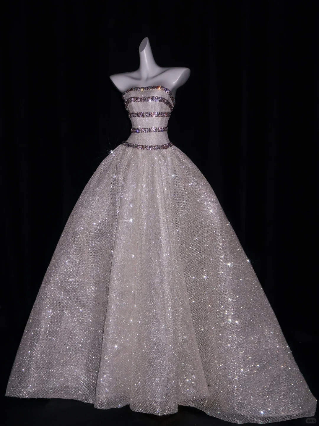 Glitter Strapless Tulle Sequin Beaded Long Wedding Dress D3077