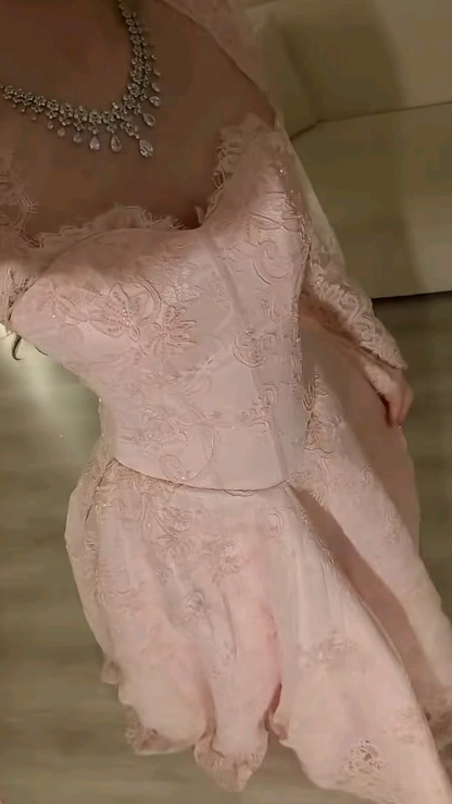 Charming Pink Satin Lace A Line Long Party Dress Birthday Prom Gown D4968