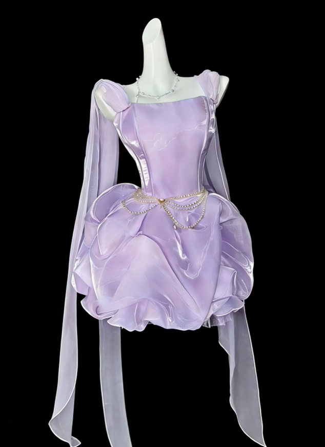 Classy Purple Tulle Pleated A Line Short Homecoming Dress Birthday Outfits D4178