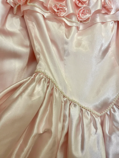 Sweet Pink Ball Gown Off The Shoulder 3D Flowers Beaded Long Birthday Party Dress Evening Gown With Gloves D2110
