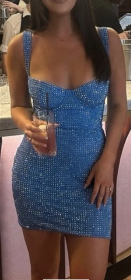 Gorgeous Spaghetti Straps Blue Sweetheart Neck Sheath Short Birthday Dress Formal Homecoming Dress S598