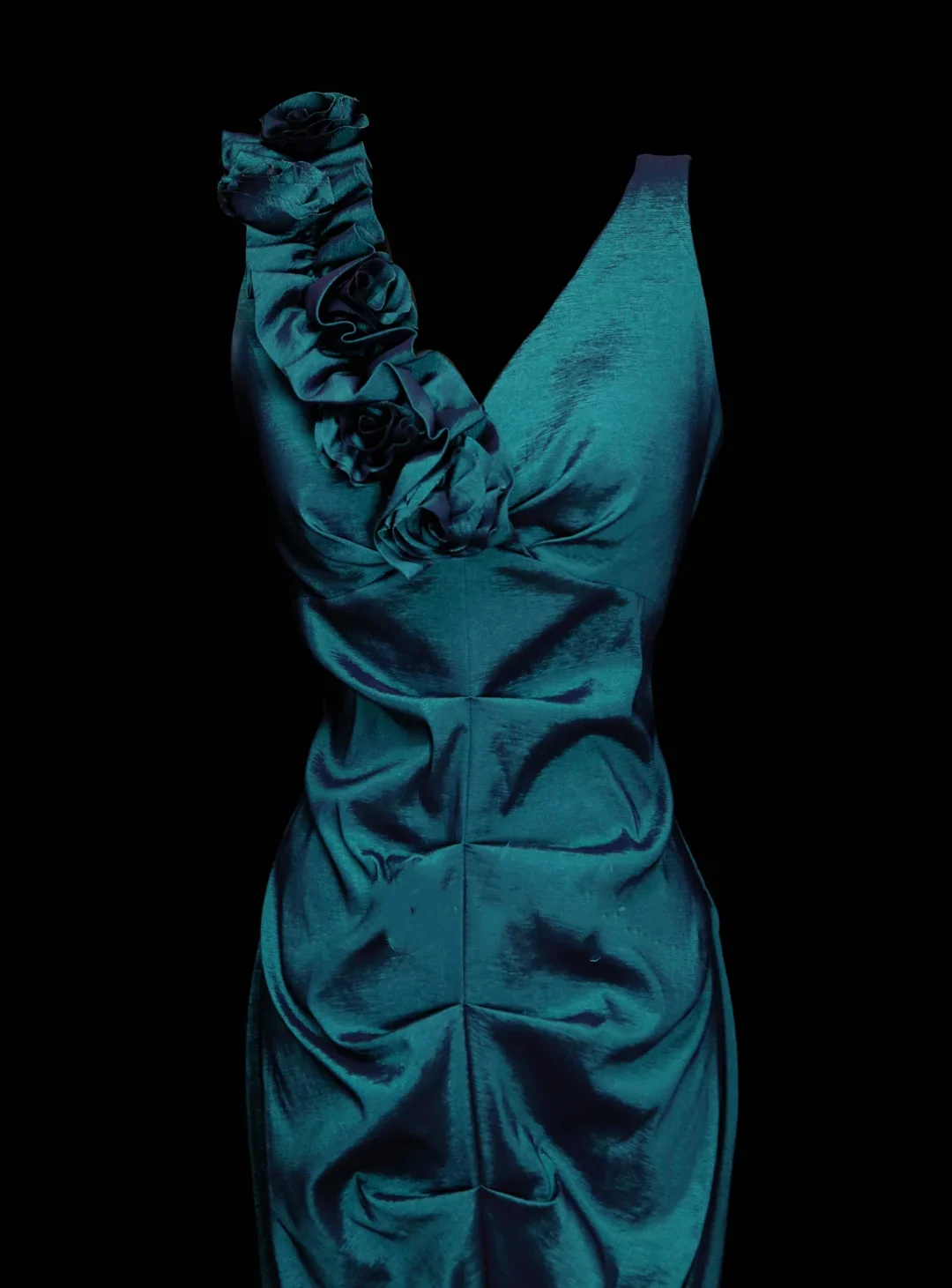 Vintage V Neck Blue Satin Pleated Mermaid Long Prom Dresses Party Dress D4880