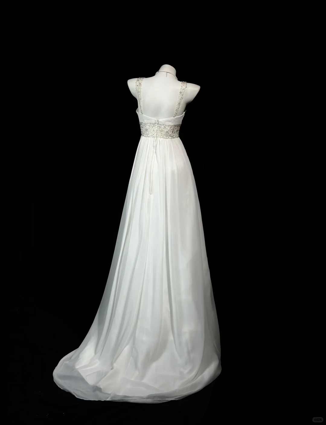 Pretty Spaghetti Straps White Chiffon Beaded A Line Long Evening Dress Birthday Prom Dress D2512
