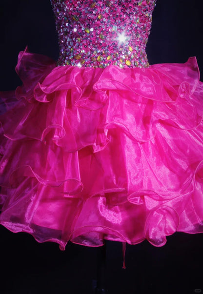 Gorgeous Sweetheart Neck Hot Pink Tulle Beaded A Line Short Homecoming Dress Cocktail Dress D3323