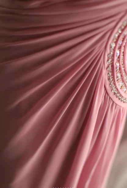 Pretty Pink Chiffon Beaded Mermaid Long Party Dress Evening Gown D2326