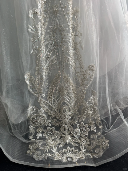 Glamorous Ice Blue Off The Shoulder Tulle Beaded Wedding Dress Formal Bridal Dress D3716