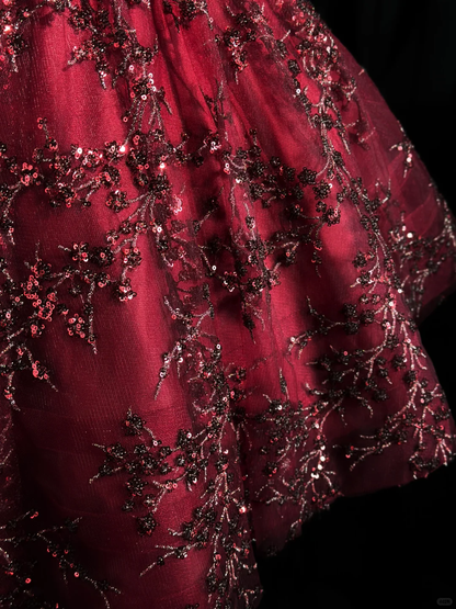 Retro Burgundy Spaghetti Straps Tulle Sequin Beaded A Line Short Homecoming Dress Birthday Outfits D3244