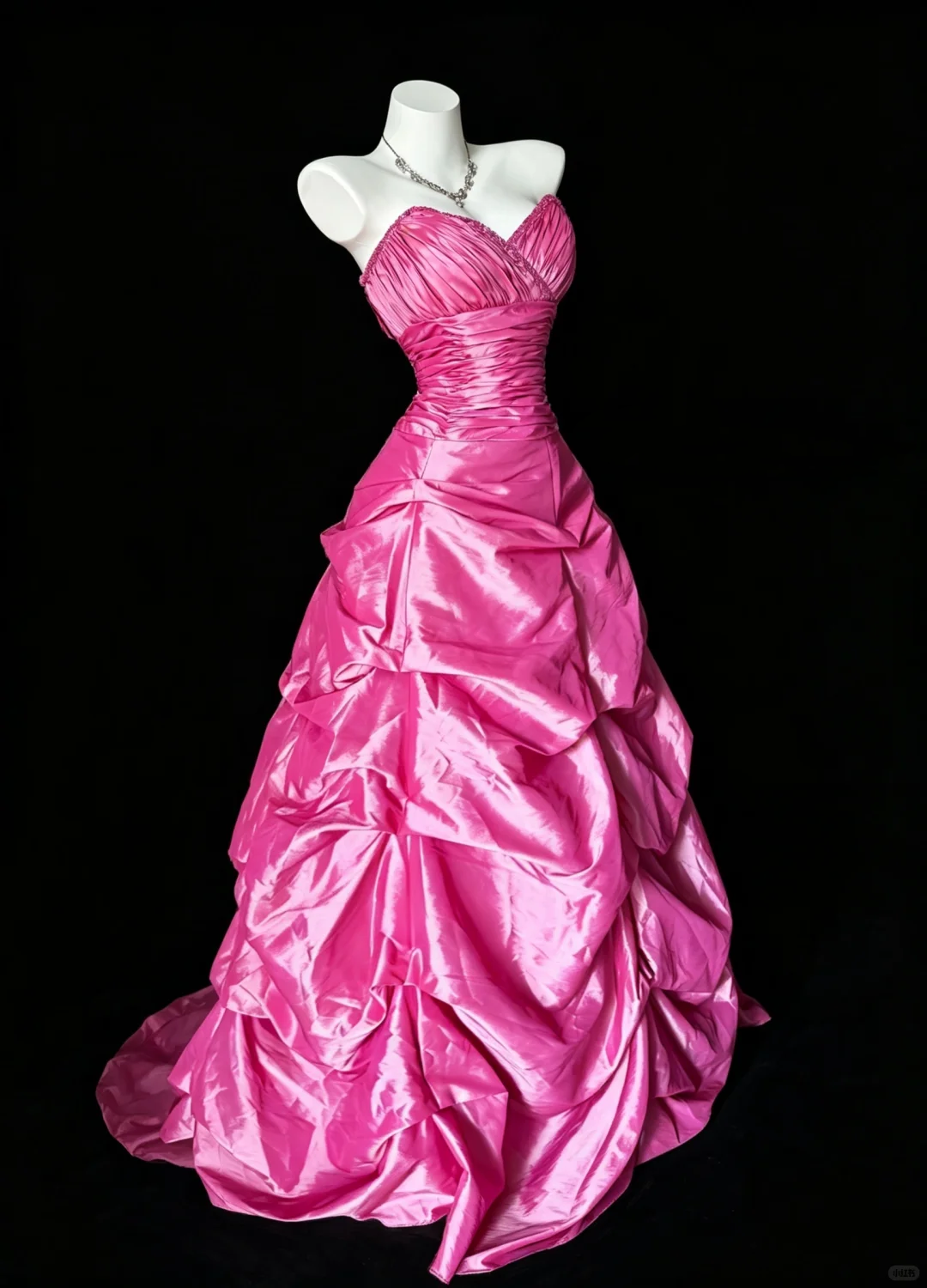Elegant Strapless Pink Satin Pleated Beaded Long Prom Dress Evening Dress D5223