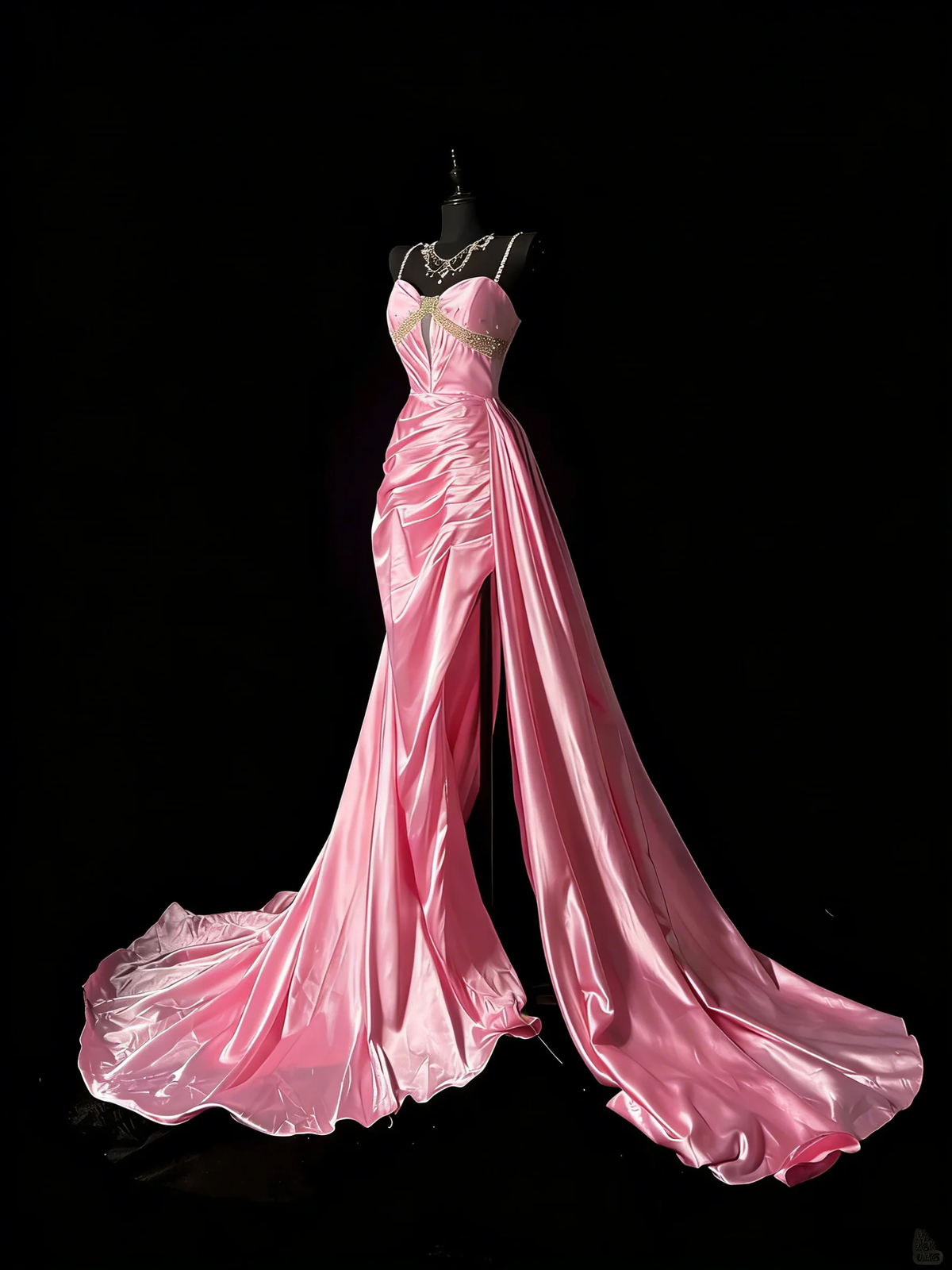 Unique Mermaid Spaghetti Straps Pink Satin Vintage 1950s Long Prom Dresses Party Dress D4267