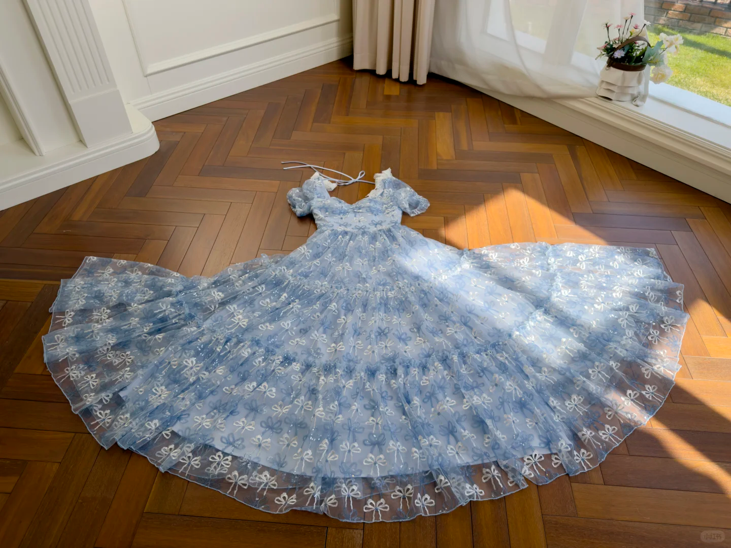 Elegant Sweetheart Neck Blue Tulle A Line Long Party Dress Prom Dress D2947