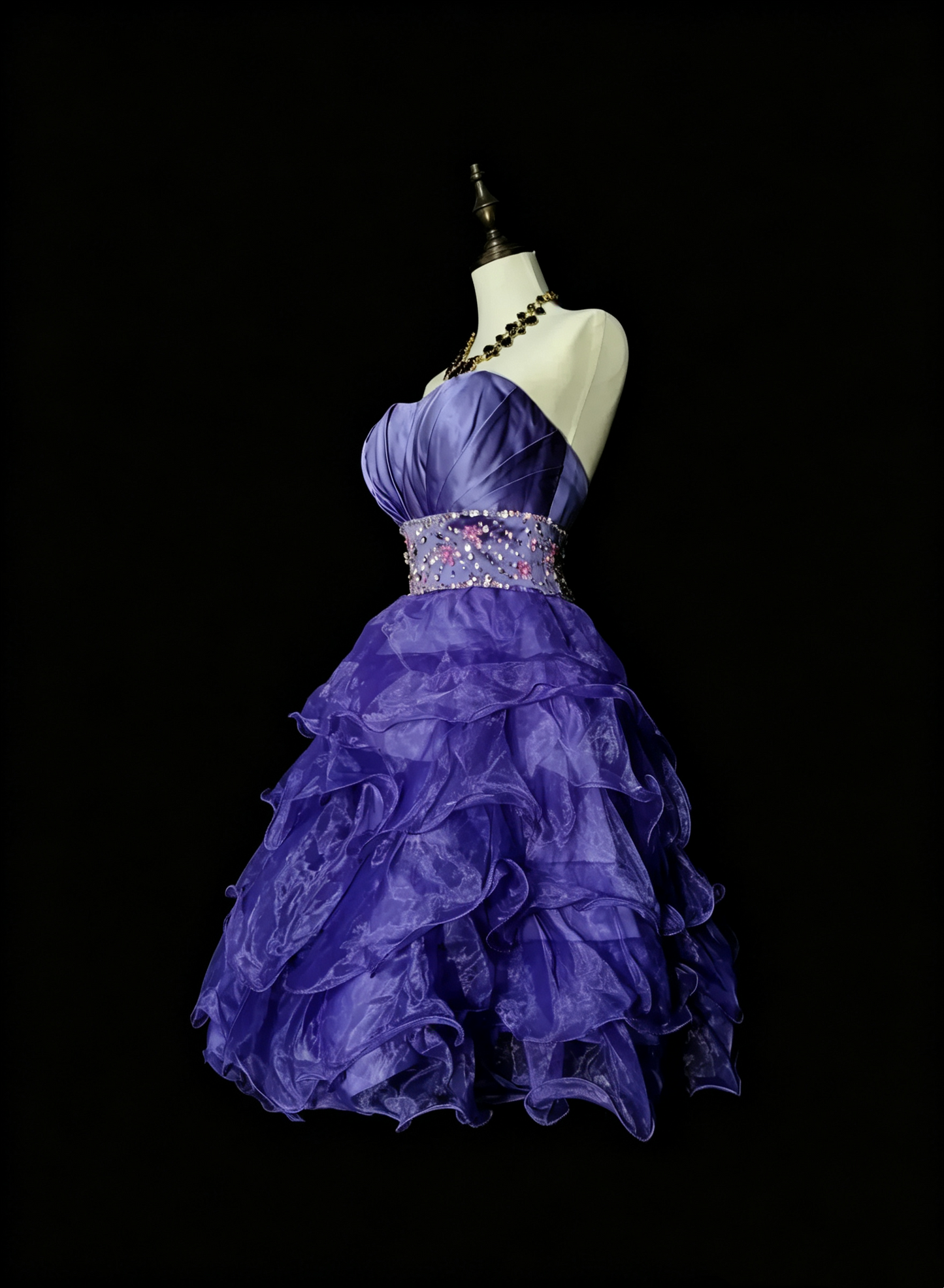 Classy Purple Strapless Tulle Layered Beaded Short Homecoming Dress Cocktail Dress D4073