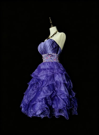 Classy Purple Strapless Tulle Layered Beaded Short Homecoming Dress Cocktail Dress D4073