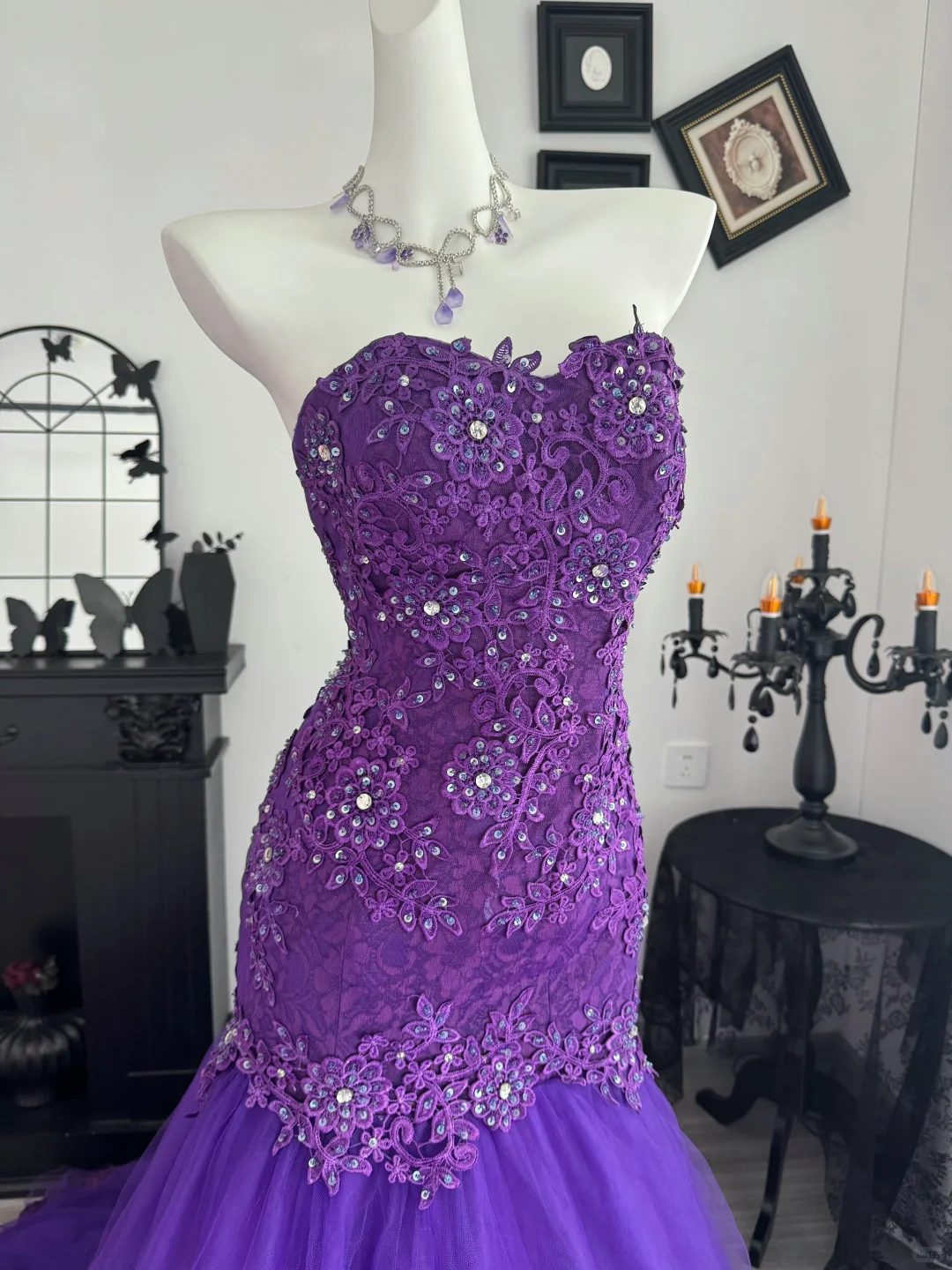 Fashion Sweetheart Neck Tulle Appliques Sequin Mermaid Evening Dress Long Wedding Guest Dress D3724