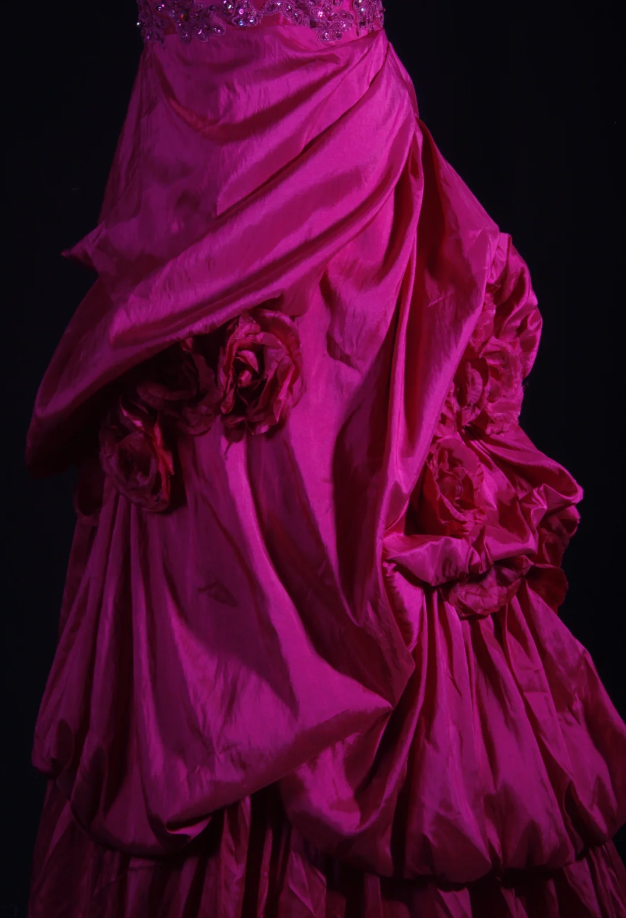 Pretty Strapless Satin Pleated Ball Gown Pink Long Party Dress Prom Gown D2222