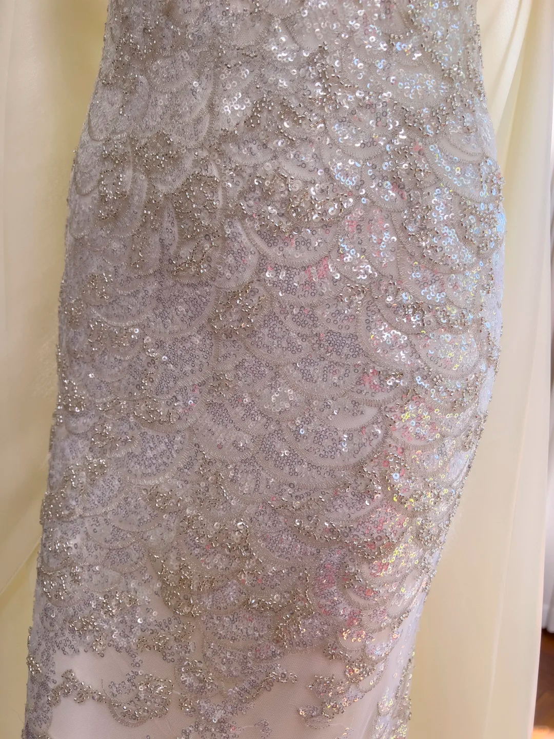 Elegant Pastel Yellow Sequin Mermaid Evening Dress,Spaghetti Straps Long Prom Dress With Bow D2941