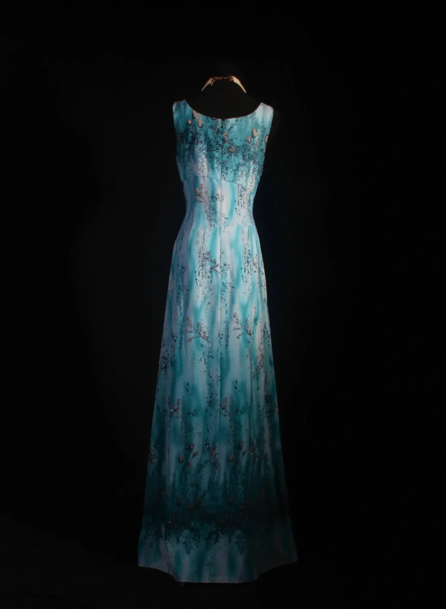 Vintage Square Neck Blue Chiffon Beaded Long Prom Dress Birthday Party Dress D2259