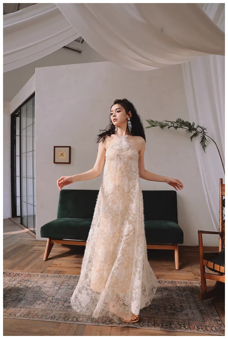 Elegant Sleeveless Lace Backless Long Birthday Party Dress Evening Gown D2439