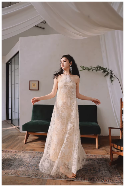 Elegant Sleeveless Lace Backless Long Birthday Party Dress Evening Gown D2439