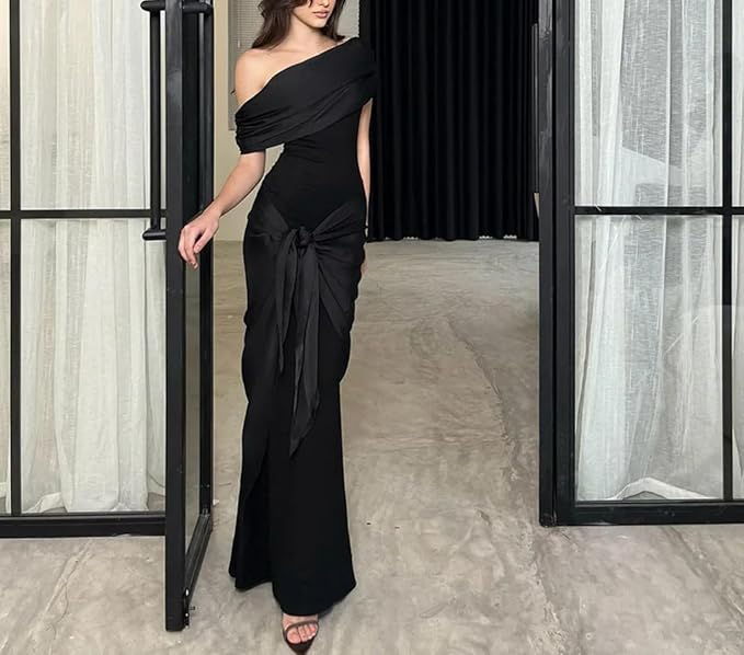 Black Off The Shoulder Long Mermaid Party Dress Prom Dress S195