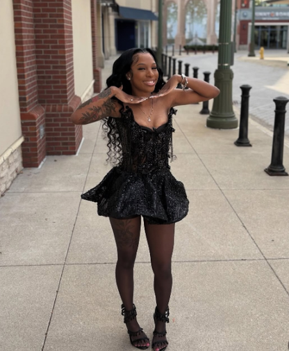 Cute Strapless Black Tulle Sequin Beaded A Line Short Party Dress Formal Homecoming Dress D488