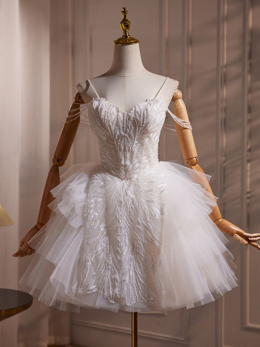 Charming White Spaghetti Straps Sweetheart Neck Homecoming Dress Short Birthday Party Dress S639