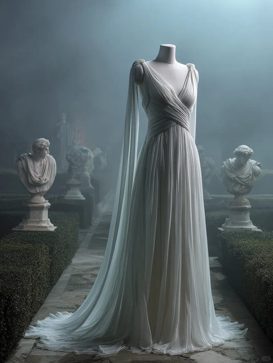 Classy V Neck White Chiffon Pleated Mermaid Long Evening Dress Formal Wedding Guest Dress D2478