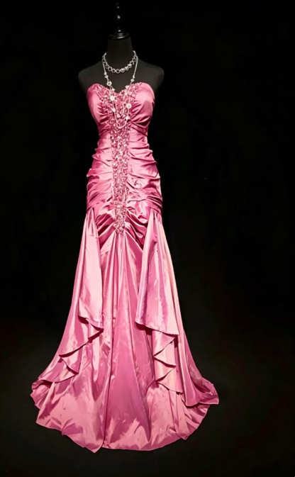 Fashion Sweetheart Neck Green Satin Pleated Beaded Mermaid Long Party Dress Evening Dress D4791