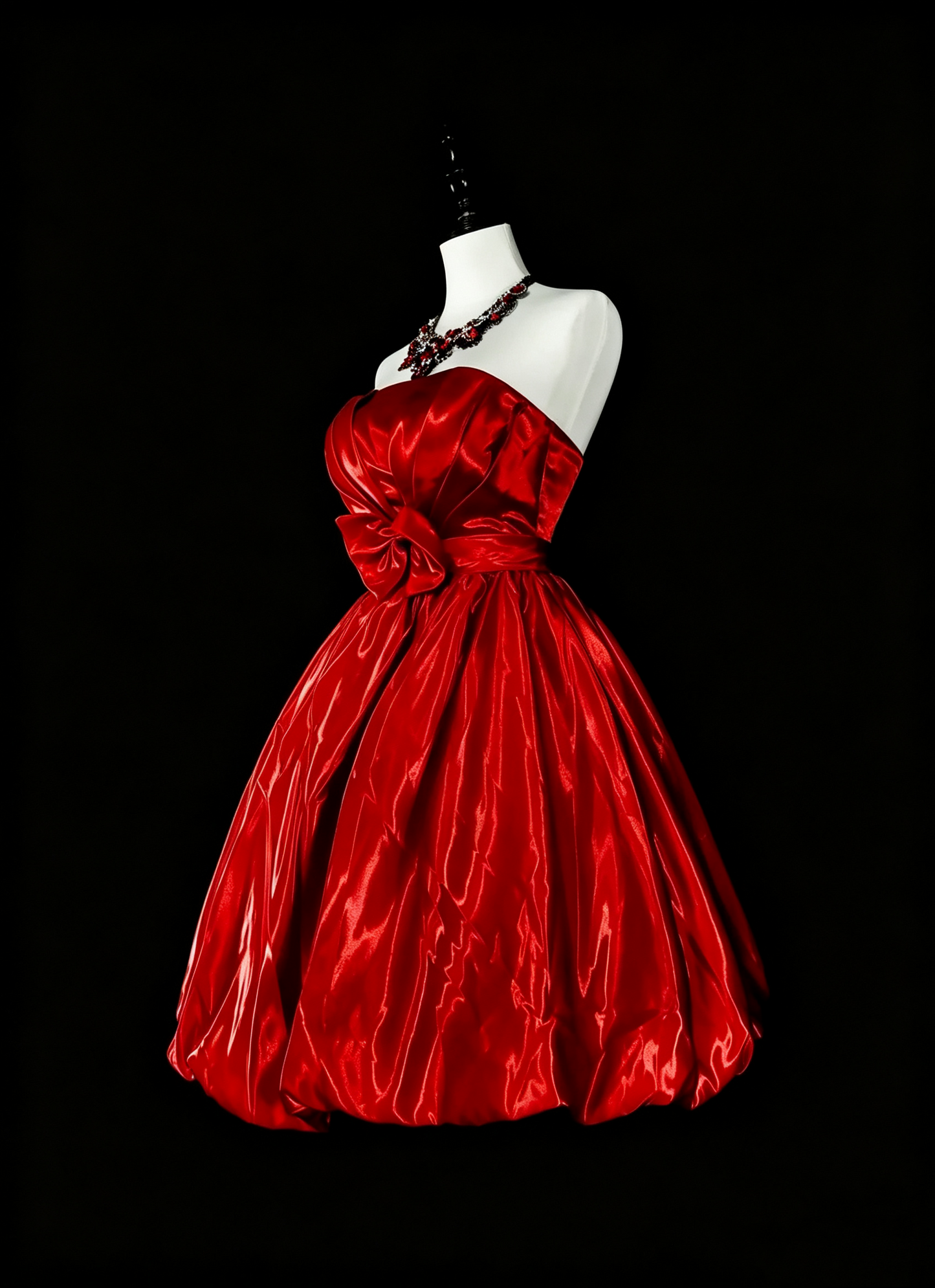 Fashion Strapless Red Satin Pleated A Line Short Homecoming Dress Birthday Outfits D4045