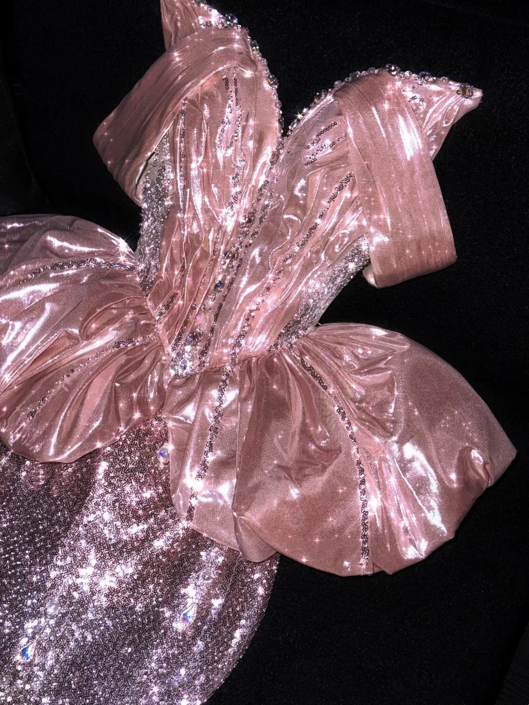 Glitter Strapless Pink Sequin Mermaid Long Evening Dress Prom Dresses D4546