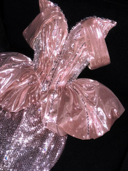 Glitter Strapless Pink Sequin Mermaid Long Evening Dress Prom Dresses D4546