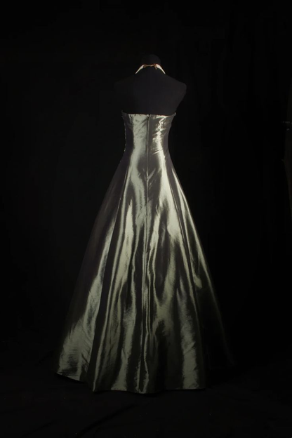 Fashion Army Green Strapless Satin Beaded Long Prom Dress Evening Dress D1973