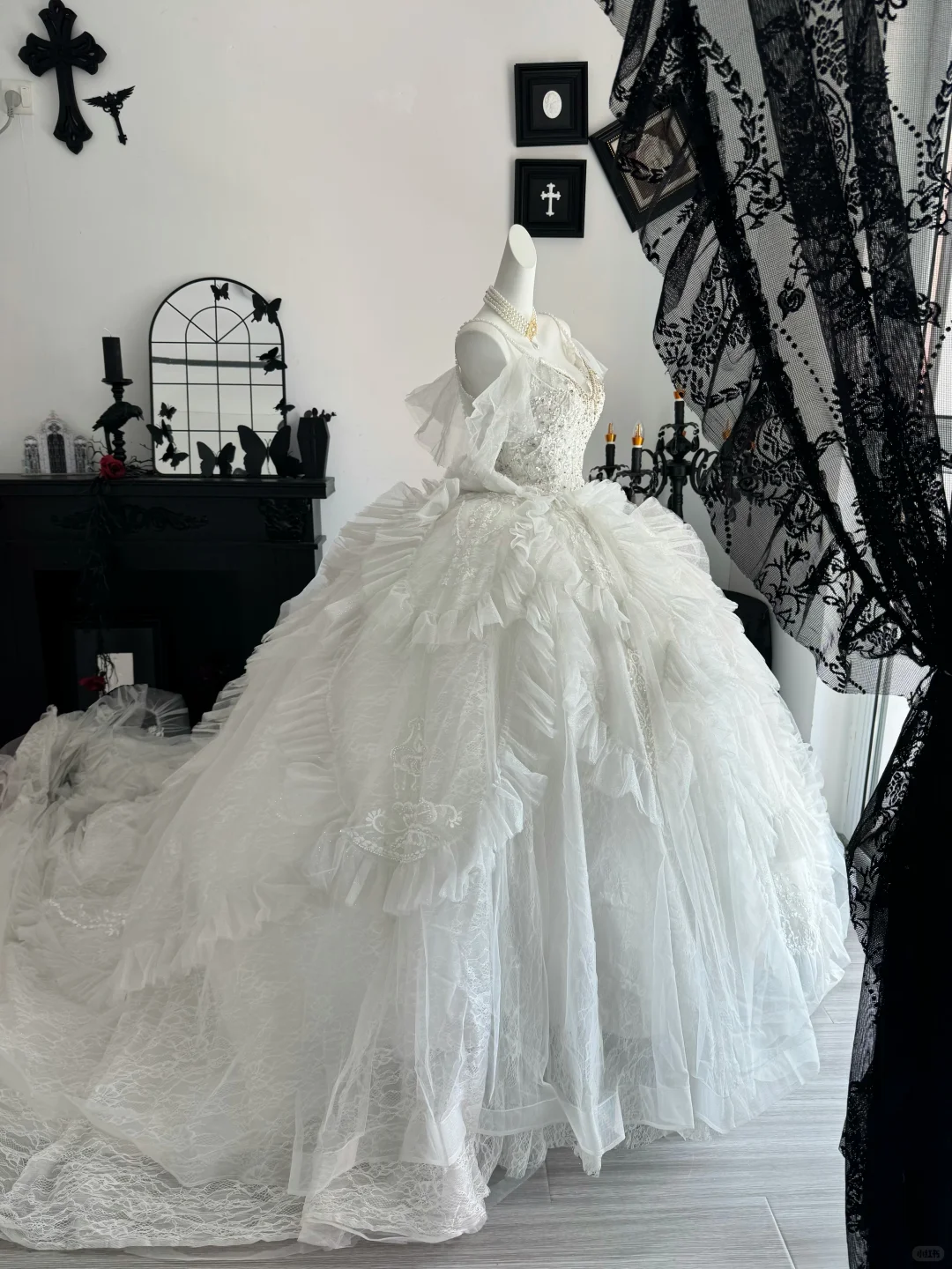 Fairy Spaghetti Straps White Tulle Ruffle Beaded Long Wedding Dress Bridal Dress D3696