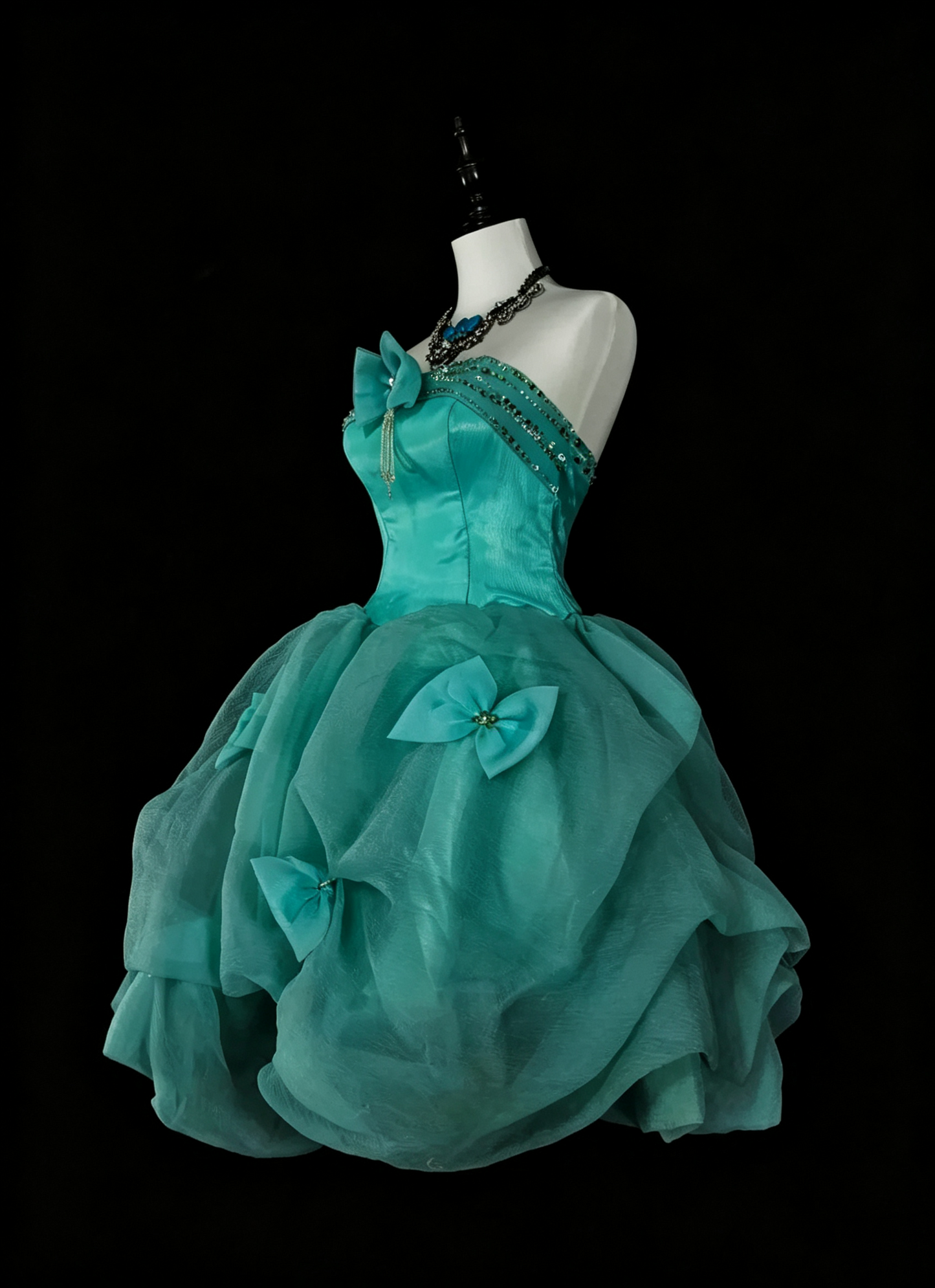 Vintage Green Strapless Tulle Beaded Short Homecoming Dress Cocktail Dress With Bow D4068