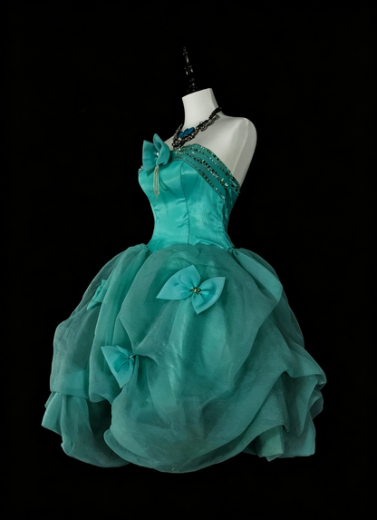 Vintage Green Strapless Tulle Beaded Short Homecoming Dress Cocktail Dress With Bow D4068